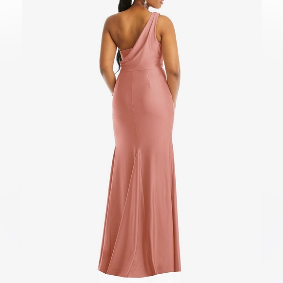 CYNTHIA & SAHAR CS104 ONE-SHOULDER COWL BACK SATIN MERMAID DRESS DESERT ROSE - Picture 4 of 10